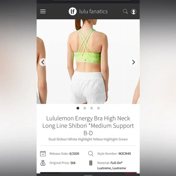 Lululemon Energy Bra High Neck Long Line Shibori- Sz 4 - Picture 5 of 5